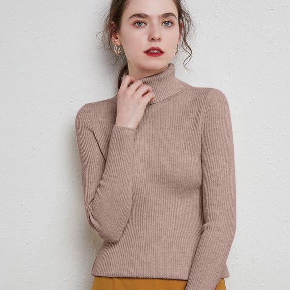Womens Long Sleeve Turtleneck Sweaters Tops Ribbed Knit Pink Sweater Women Soft Fuzzy Sweaters for Women