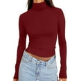 thumbnail image 1 of Womens Long Sleeve Turtleneck T-Shirts Lightweight Slim Fit Cozy Solid Color Tops Fall Winter Basic Casual Pullover Tees, 1 of 6