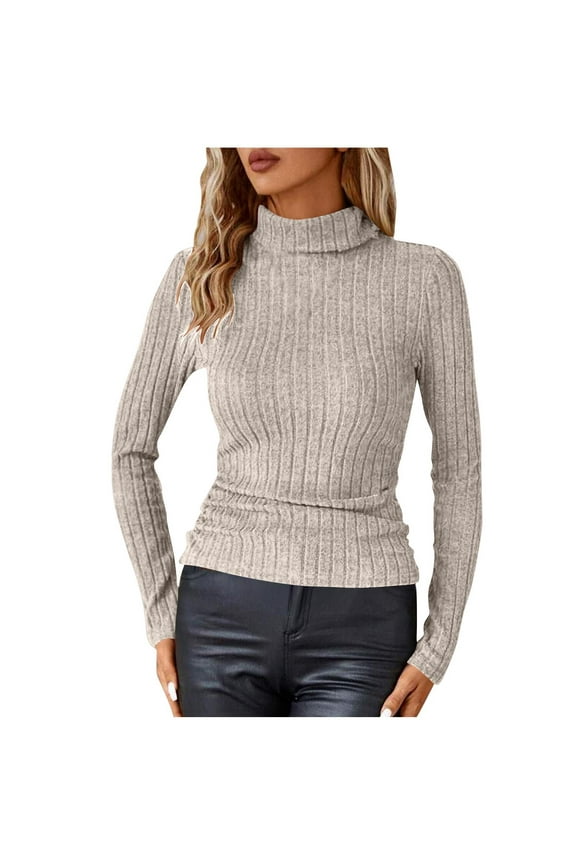 Womens Long Sleeve Turtleneck Tops Ribbed Knit Mock Neck Basic Shirt Spring Fall Slim Fit Lightweight Sweater
