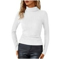 thumbnail image 1 of Womens Long Sleeve Turtleneck Tops Ribbed Knit Mock Neck Basic Shirt Spring Fall Slim Fit Lightweight Sweater, 1 of 6