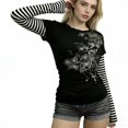 thumbnail image 1 of Womens Long Sleeve Two Top Crew Neck Fashion Y2K Tees Summer Striped Print Casual T Shirts, 1 of 4