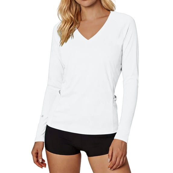 Womens Long Sleeve V Neck Athletic Shirts Solid Raglan Performance Tops, with Side Pockets Quick Dry Summer Workout Activewear Hiking Running Outdoor Clothing 2026
