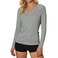 thumbnail image 1 of Womens Long Sleeve V Neck Athletic Shirts Solid Raglan Performance Tops, with Side Pockets Quick Dry Summer Workout Activewear Hiking Running Outdoor Clothing 2026, 1 of 6