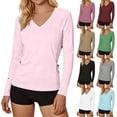 thumbnail image 1 of Womens Long Sleeve V Neck Athletic Shirts Solid Raglan Performance Tops, with Side Pockets Quick Dry Summer Workout Activewear Hiking Running Outdoor Clothing 2026, 1 of 6