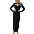 thumbnail image 1 of Womens Long Sleeve V Neck Bodycon Maxi Dress Twist Front Ruched Plain Slim Fit Elegant Long Dress Fall Party Dress, 1 of 7