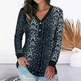 thumbnail image 1 of Womens Long Sleeve V Neck Button Henley Camo Leopard Tops Casual Loose Tunic Blouse T Shirt, 1 of 4