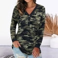 thumbnail image 1 of Womens Long Sleeve V Neck Button Henley Camo Leopard Tops Casual Loose Tunic Blouse T Shirt, 1 of 5