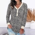 thumbnail image 1 of Womens Long Sleeve V Neck Button Henley Camo Leopard Tops Casual Loose Tunic Blouse T Shirt, 1 of 5