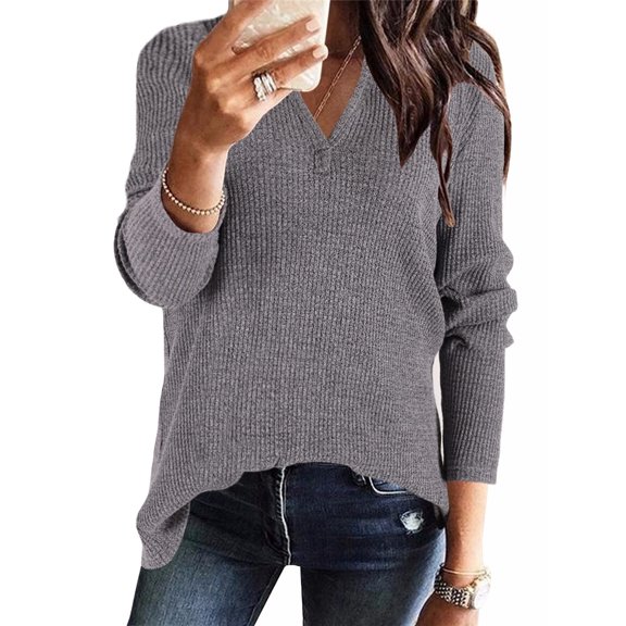 Womens Long Sleeve V Neck Casual Henley Sweater Tops