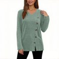 thumbnail image 1 of Womens Long Sleeve V-Neck Knit Sweaters Front Slit Button Down Tops Casual Solid Color Loose Fit Sweaters Tops, 1 of 6