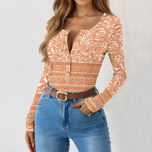 Womens Long Sleeve V Neck Ribbed Shirts Slim Fit Knit Henley Tops Casual Trendy Going Out Fall Tops