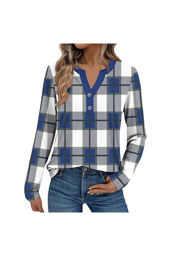 Womens Long Sleeve V Neck Shirts 2025 Fall Tunic Tops Plaid Print Blouses Dressy Casual Work Blouses