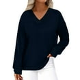 thumbnail image 1 of Womens Long Sleeve V Neck Shirts Casual Loose Tunic Tops Business Work Blouses Fall Lightweight Sweatshirt Pullover, 1 of 5