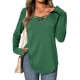 thumbnail image 1 of Womens Long Sleeve V Neck Shirts Loose Fit Casual Tunic Tops Curved Hem Criss Cross with Thumb Hole T Shirt, 1 of 7