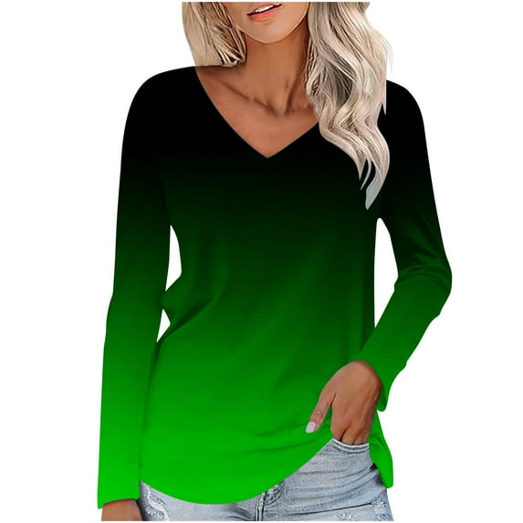 Womens Long Sleeve V Neck Soft T Shirts Plain Tunic Casual Loose Fit Tops Spring Basic Tees (X-Large, Green 02)
