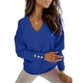 thumbnail image 1 of Womens Long Sleeve V Neck Sweater Casual Loose Chunky Knit Fall Sweater Pullover Shirts Top for Women Blue XL, 1 of 7
