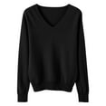thumbnail image 1 of Womens Long Sleeve V Neck Sweaters 2025 Fall Casual Classic Soft Loose Fit Basic Pullover Jumper Top for Work Travel, 1 of 5