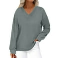 thumbnail image 1 of Womens Long Sleeve V Neck Sweaters，soft Basic Pullover Jumper Top， Fall Casual Classic blouses, 1 of 5