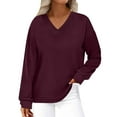 thumbnail image 1 of Womens Long Sleeve V Neck Sweaters，soft Basic Pullover Jumper Top， Fall Casual Classic blouses, 1 of 5
