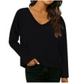 thumbnail image 1 of Womens Long Sleeve V Neck T Shirts Solid Color Casual Flowy Shirt Spring Fall Fashion Loose Fit Basic Tees Tops, 1 of 6