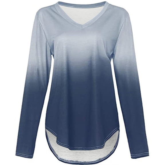 Womens Long Sleeve V-neck Button Casual Tops Blouse T Shirt Womens Long Sleeve V-Neck Gradient Colour Loose Casual Tee T-Shirt Tops Autumn And Winter Long Sleeve Top