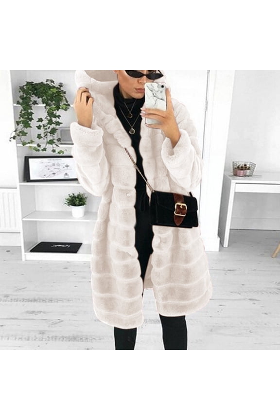 Womens Long Sleeve Winter Warm Lapel Fox Faux Fur Coat Jacket Overcoat Outwear with Pockets,Fall Open Front Cardigan Faux Fur Coat Parka Shaggy Jacket Beige XXL
