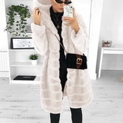 Womens Long Sleeve Winter Warm Lapel Fox Faux Fur Coat Jacket Overcoat Outwear with Pockets,Fall Open Front Cardigan Faux Fur Coat Parka Shaggy Jacket Beige XXL
