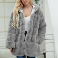 thumbnail image 1 of Womens Long Sleeve Winter Warm Lapel Fox Faux Fur Coat Jacket Overcoat Outwear with Pockets,Fall Open Front Cardigan Faux Fur Coat Parka Shaggy Jacket Gray M, 1 of 7