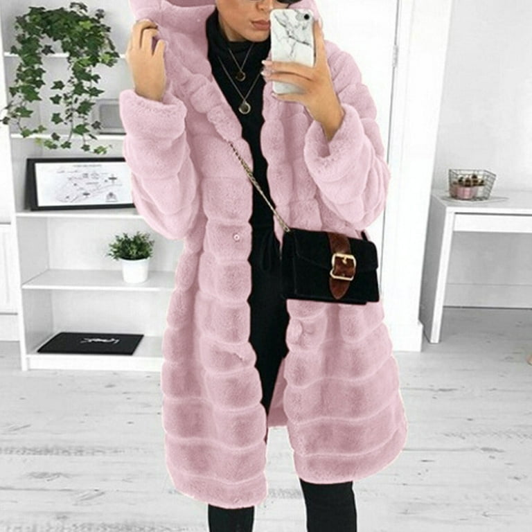 Womens Long Sleeve Winter Warm Lapel Fox Faux Fur Coat Jacket