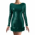 thumbnail image 1 of Womens Long Sleeve Womens Green Sequin Dress Carnival Dress Sparkly Holiday Dress, 1 of 7