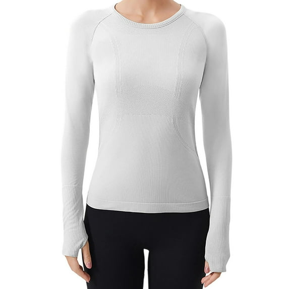 Womens Long Sleeve Workout Tops Seamless Compression Athletic Shirts Slim Fit Stretch Yoga Gym Sports Breathable Tees