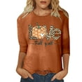 thumbnail image 1 of Womens Long Sleeve Workout Tops Shirts Halloween Graphic Casual Crewneck With Printed Letters Summer Soft Blended Fall Clothes for Women Tees Blouses Brown XL, 1 of 4