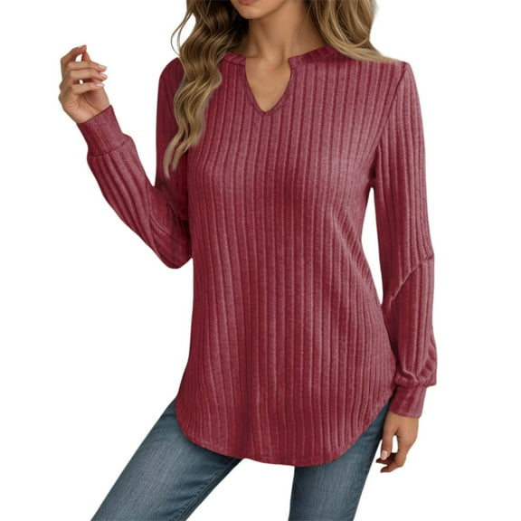 Womens Long Sleeve Workout Tops Shirts V Neck Soft Brushed Striped Casual Stretch Fit Basic Fall Clothes for Women Tees Blouses S