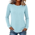 thumbnail image 1 of Womens Long Sleeve Yops Crew Neck Long Sleeve Round Split Loose Tops With Pockets Summer Tops, 1 of 8