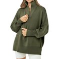 thumbnail image 1 of Women Long Sleeve Zip Pullover Oversized Slouchy Ribbed Knit Sweatshirt Tunic Sweater with Slit, 1 of 5