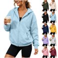 thumbnail image 1 of Womens Long Sleeve Zip-up Hoodies Jacket Casual Sweatshirt With Drop Shoulder Kangaroo Pocket And Ribbed Cuffs Jacket, 1 of 8
