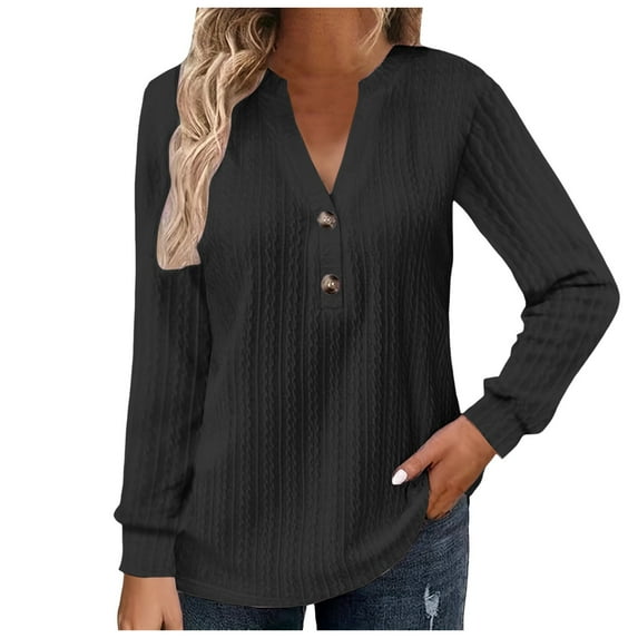 Womens Long Sleeve t Shirts Blouses for Women Womens Large Loose Solid V Neck Casual Loose Single V Neck Top T Shirt