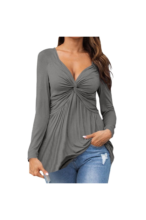 Womens Long Sleeve t Shirts Womens Tops Dressy Casual Womens Casual Tops Long Sleeve V Neck Tee Shirt Solid Loose Side Split Blouse Tunic