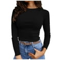 thumbnail image 1 of Womens Long Sleeve t Shirts Womens Tops Womens Long Sleeve Stretch Crewneck Ribbed T Shirt Fitted Casual Basic Tops, 1 of 4