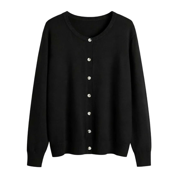 Womens Long Sleeved Knit Cardigans Crew Neck Open Front Knit Vintage Sweater Coats