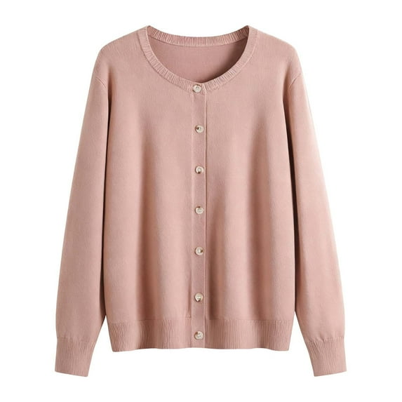 Womens Long Sleeved Knit Cardigans Crew Neck Open Front Knit Vintage Sweater Coats