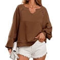 thumbnail image 1 of Womens Long Sleeved Oversized Sweatshirt Casual V Neck Lace Lantern Cropped Loose Fit Fall Pullover Tops, 1 of 5