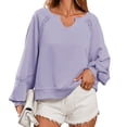 thumbnail image 1 of Womens Long Sleeved Oversized Sweatshirt Casual V Neck Lace Lantern Cropped Loose Fit Fall Pullover Tops, 1 of 5