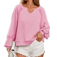 thumbnail image 1 of Womens Long Sleeved Oversized Sweatshirt Casual V Neck Lace Lantern Cropped Loose Fit Fall Pullover Tops, 1 of 5