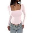 thumbnail image 1 of Womens Long Sleeved Square Neck Slimming Fit Elegant T Shirt Cropped Summer Blouse For Women, 1 of 5