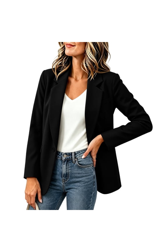 Womens Long Sleeved Top Baeitkot Womens Olid Color Casual Long Sleeved Cardigan with Pockets Blazer Jacket Top Black XXL