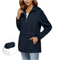 thumbnail image 1 of Womens Long Sleeved Windbreaker Solid Color Jacket Outdoor Hooded Short Coat for Running Women's Waterproof Jacket Hooded with Pockets for Outdoor Coats for Women（Includes storage bag）, 1 of 7