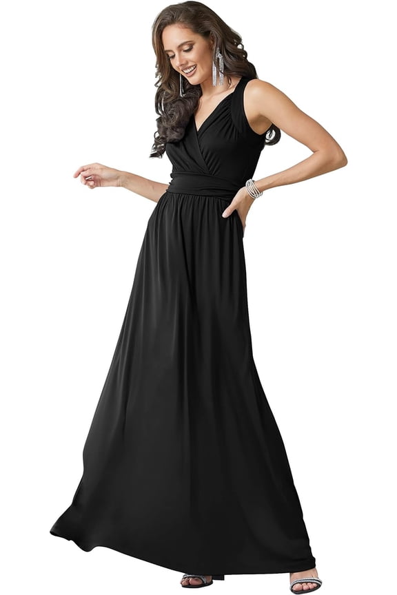 Womens Long Sleeveless Flowy Bridesmaid Cocktail Evening Gown Maxi Dress
