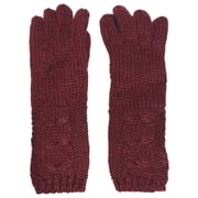 Womens Long Soft Plush Burgundy Cable Knit Winter Gloves