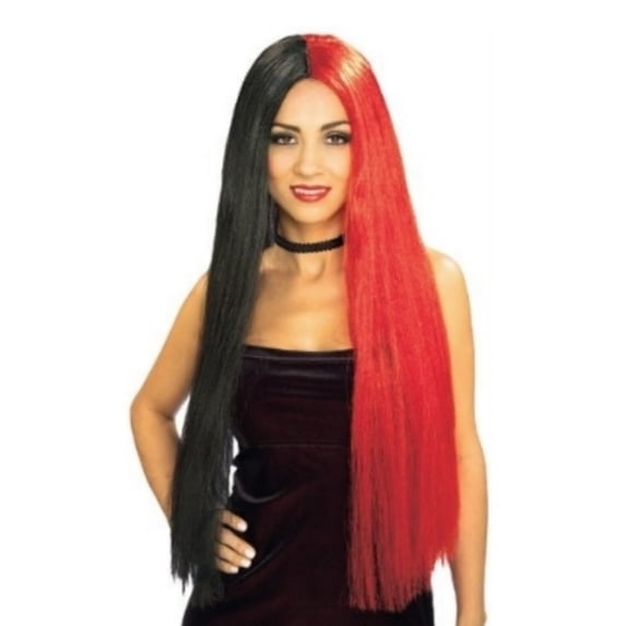 Womens Long Straight Red & Black Gothic Wig